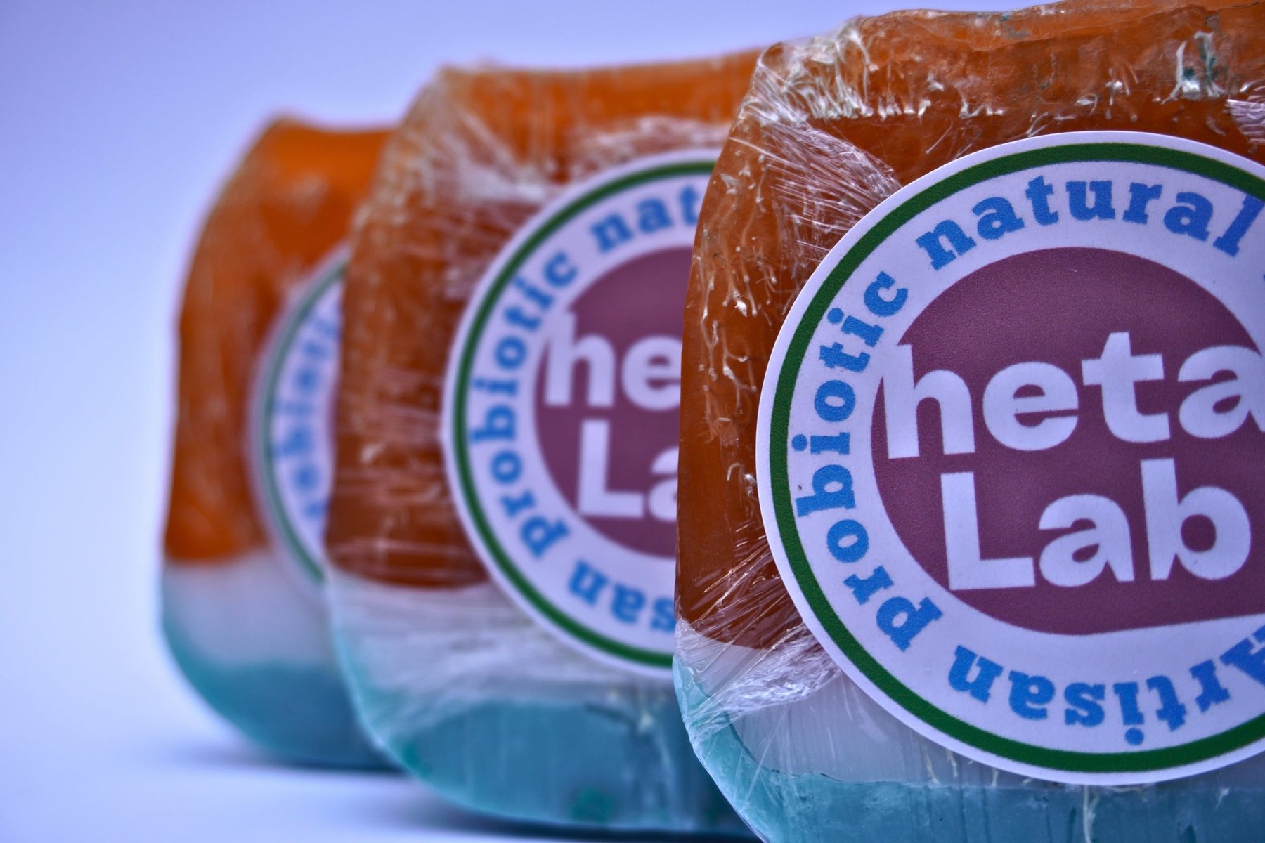 Heta Lab solid soap bars with their label